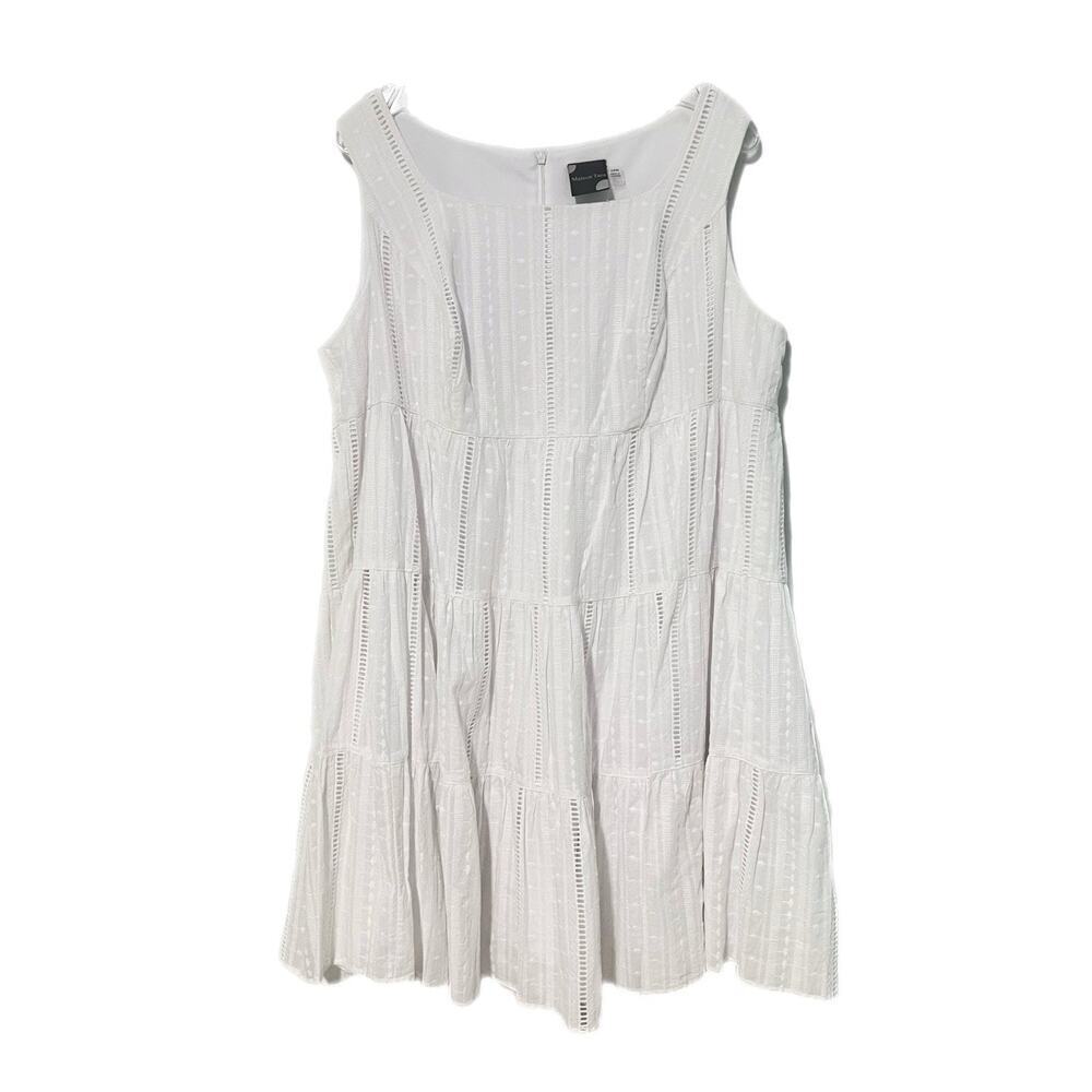 Maison Tara Embroidered Tiered Dress 14W White Babydoll Flowy Fairy Ethereal